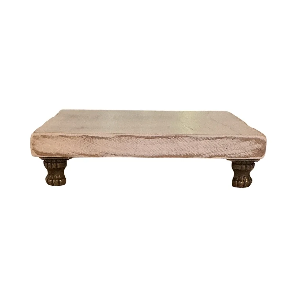 Handmade Wood Riser 7x7 Distressed White Farmhouse Pedestal Stand Metal Feet